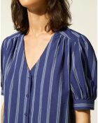 Top en Coton mélangé Léa rayé bleu foncé