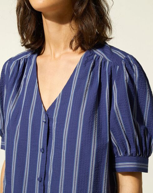 Top en Coton mélangé Léa rayé bleu foncé