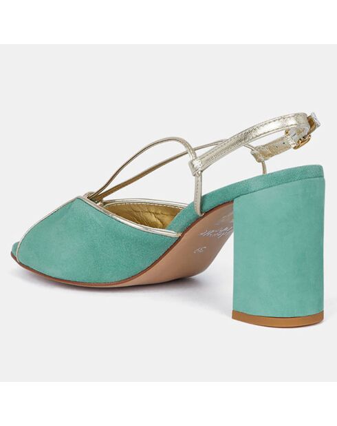 Sandales en Velours de Cuir Cérémonie vert d'eau - Talon 8 cm