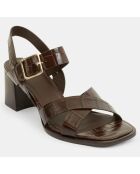 Sandales en Cuir croco marron - Talon 6 cm