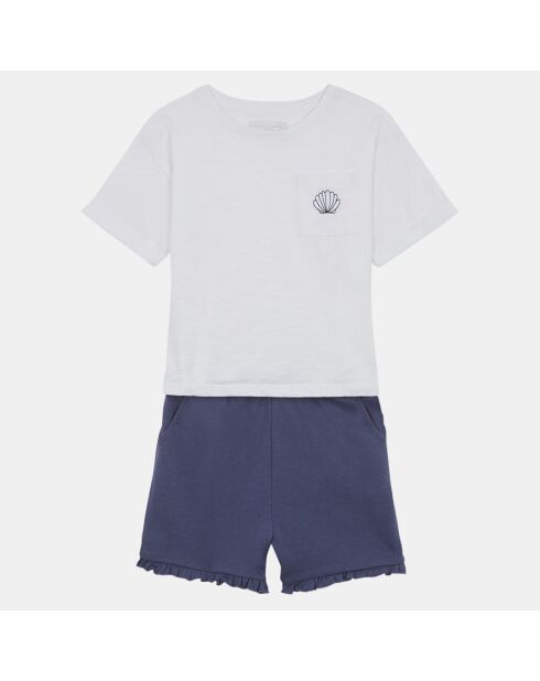 Ensemble T-Shirt et Short Ureka en Coton blanc/bleu