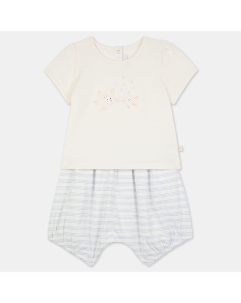 Ensemble T-Shirt & Bloomer Sola en Coton bio blanc/bleu