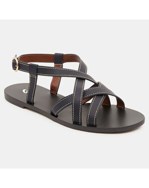 Sandales en Cuir brides coutures bleu marine