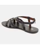 Sandales en Cuir brides coutures bleu marine