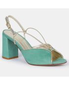 Sandales en Velours de Cuir Cérémonie vert d'eau - Talon 8 cm