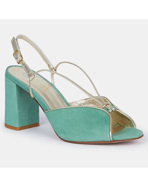 Sandales en Velours de Cuir Cérémonie vert d'eau - Talon 8 cm
