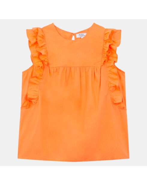 Blouse en Coton Miky à dentelle et volant orange