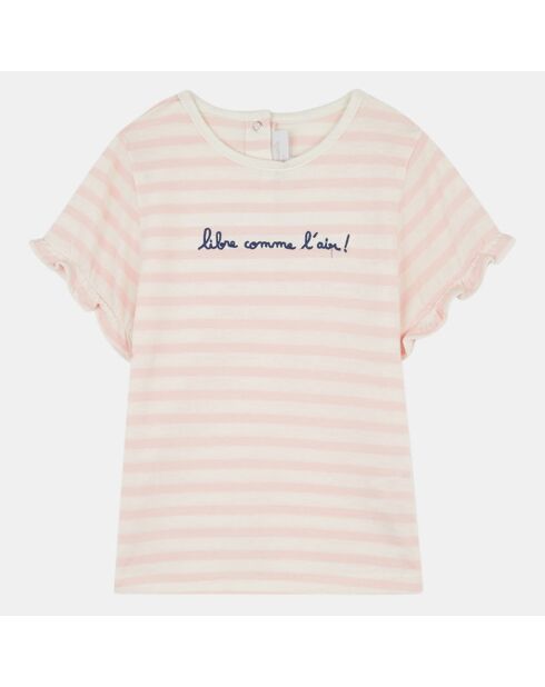 T-Shirt en Coton biologique Raja rayé rose