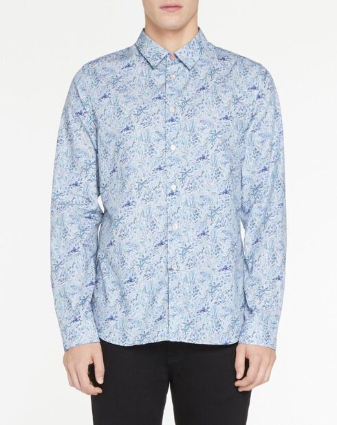 Chemise Slim Fit à fleurs bleu clair