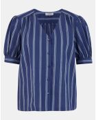 Top en Coton mélangé Léa rayé bleu foncé