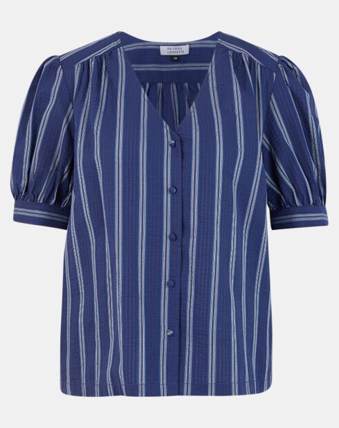 Top en Coton mélangé Léa rayé bleu foncé