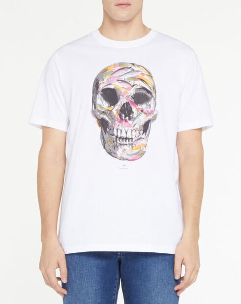 T-Shirt 100% Coton Bio tête de mort blanc