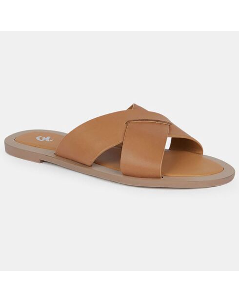 Mules en Cuir brides croisées beige foncé