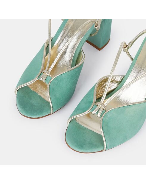 Sandales en Velours de Cuir Cérémonie vert d'eau - Talon 8 cm