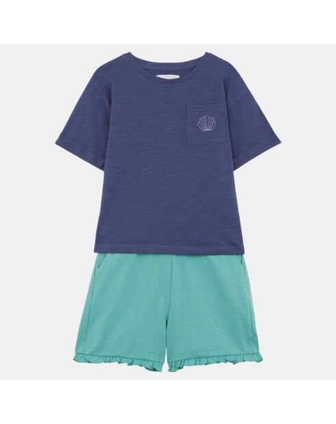 Ensemble T-Shirt et Short Ureka en Coton bleu marine/vert