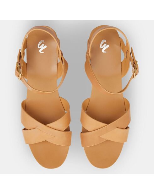 Sandales en Cuir brides croisées beiges - Talon 7 cm