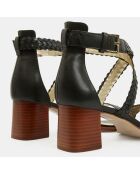 Sandales en Cuir brides tressées noires - Talon 6 cm