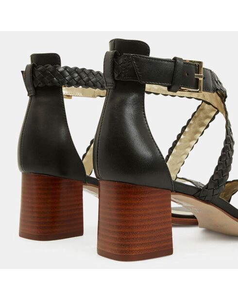 Sandales en Cuir brides tressées noires - Talon 6 cm