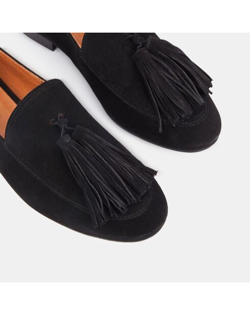 Mocassins en Velours de Cuir Pampilles noirs