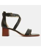 Sandales en Cuir brides tressées noires - Talon 6 cm