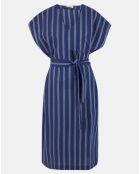 Robe mi-longue Lima droite et rayée bleu foncé
