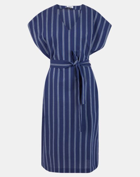 Robe mi-longue Lima droite et rayée bleu foncé