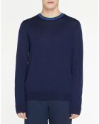 Pull en Laine Mérinos mélangée col contraste corde bleu marine