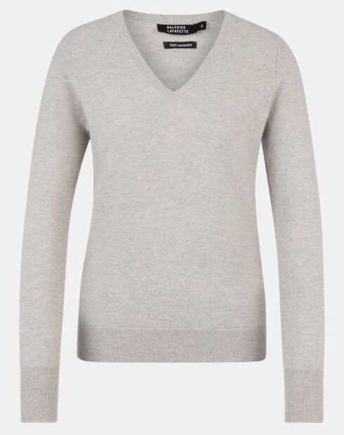 Pull 100% Cachemire Nocon col V gris clair