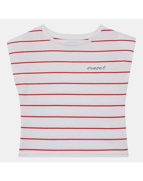 T-Shirt en Coton Mime à rayures blanc/rouge