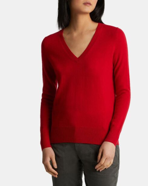 Pull 100% Cachemire Zocon col V rouge