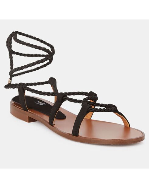 Sandalen aus Samtleder und schwarzer Schnürung