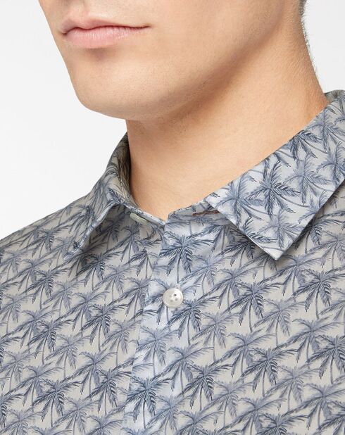 Chemise Slim Fit imprimé palmier blanc/bleu