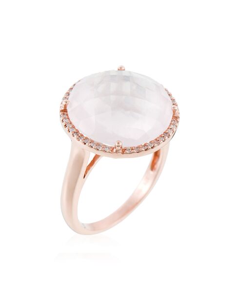 Bague Macaron Diamant 0.12 ct & Quartz rose 10 cts or rose