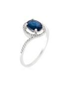 Solitairering diamant 0,13 ct en saffier 0,95 ct witgoud