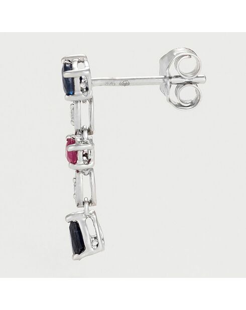 Queen of Stone oorbellen diamant 0,03 ct, saffier 0,68 kt en robijn 0,18 kt witgoud