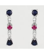 Queen of Stone oorbellen diamant 0,03 ct, saffier 0,68 kt en robijn 0,18 kt witgoud