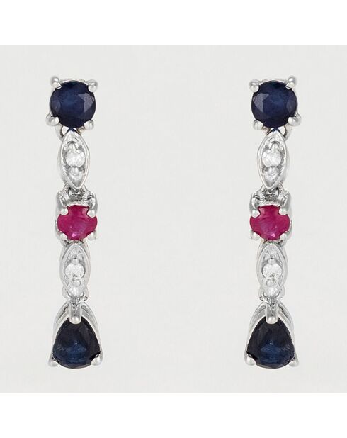 Queen of Stone oorbellen diamant 0,03 ct, saffier 0,68 kt en robijn 0,18 kt witgoud