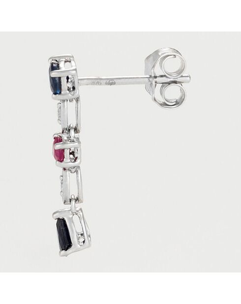 Queen of Stone oorbellen diamant 0,03 ct, saffier 0,68 kt en robijn 0,18 kt witgoud
