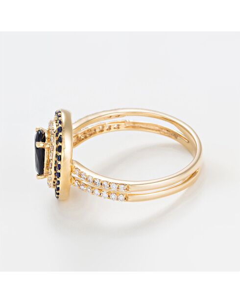 Bague Firenze Diamant 0.25 ct Saphir 0.17 & 1.08 ct or jaune