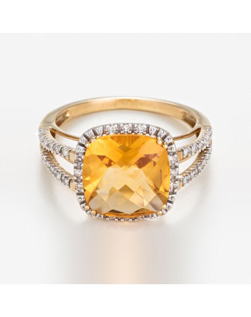 Bague Divine Diamant 0.1 ct & Citrine 3.75 ct or jaune