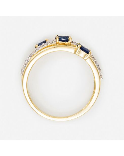 Bague Trio de Saphir Diamants 0.09ct Saphirs 0.69ct or jaune