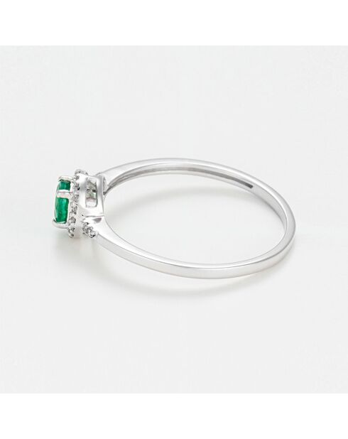 Bague Rond d'Émeraude Diamant 0.09 ct & Émeraude 0.25 ct or blanc