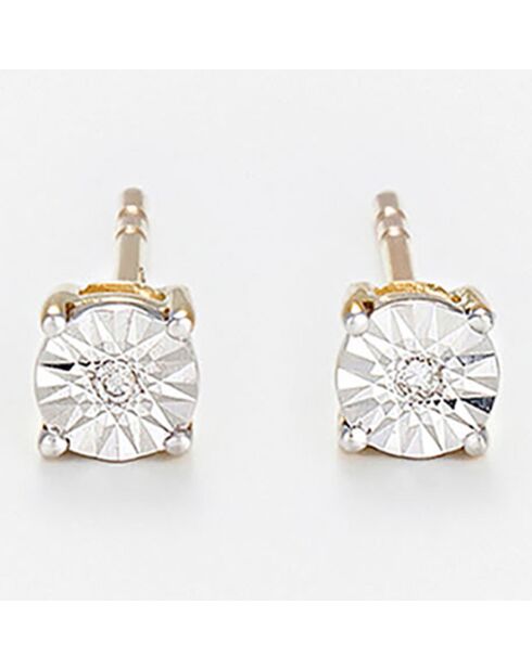 Boucle d'Oreilles Puce Grande Illusion Diamant 0.01 ct or jaune