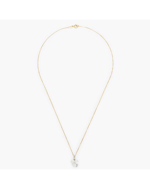 Tradescantia Anhänger aus 0,04 ct Diamant und weißem Perlmutt aus Gelbgold