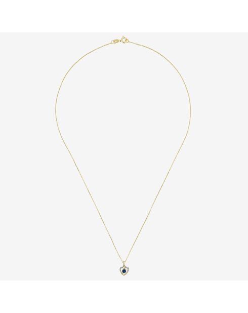 Ciondolo con diamante a forma di cuore, 0,023 ct, zaffiro 0,16 ct, oro giallo