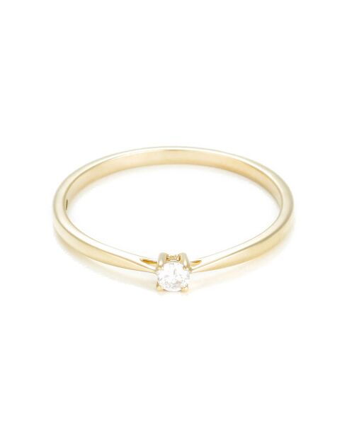 Geelgouden solitairering met delicate diamanten van 0,06 ct