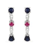 Queen of Stone oorbellen diamant 0,03 ct, saffier 0,68 kt en robijn 0,18 kt witgoud