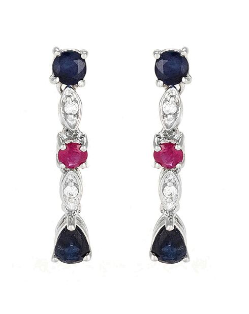 Queen of Stone oorbellen diamant 0,03 ct, saffier 0,68 kt en robijn 0,18 kt witgoud
