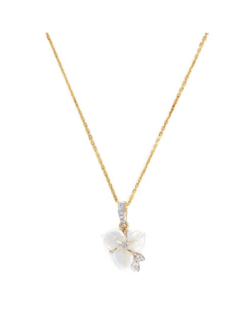 Pendentif Tradescantia Diamant 0.04 ct & Nacre blanche or jaune