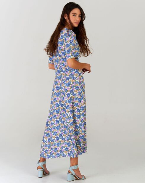 Robe longue Positano fleurie bleu/multicolore
